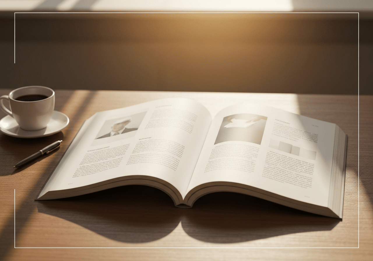 Document ouvert sur un bureau lumineux avec mise en page claire, illustration du contenu structuré et bien éclairé.