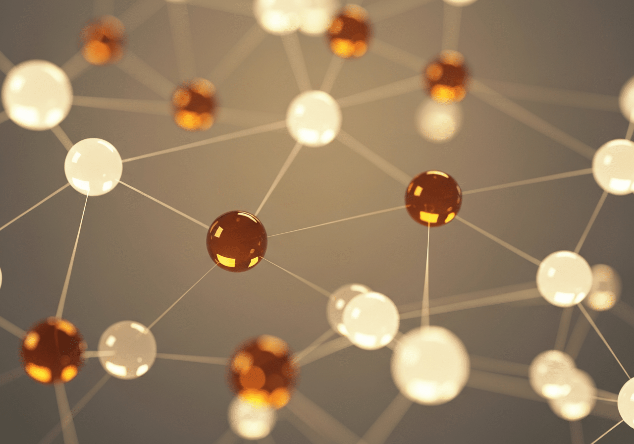 Schéma de réseau numérique interconnecté montrant les flux d'information et les connexions de données avec éclairage chaud.