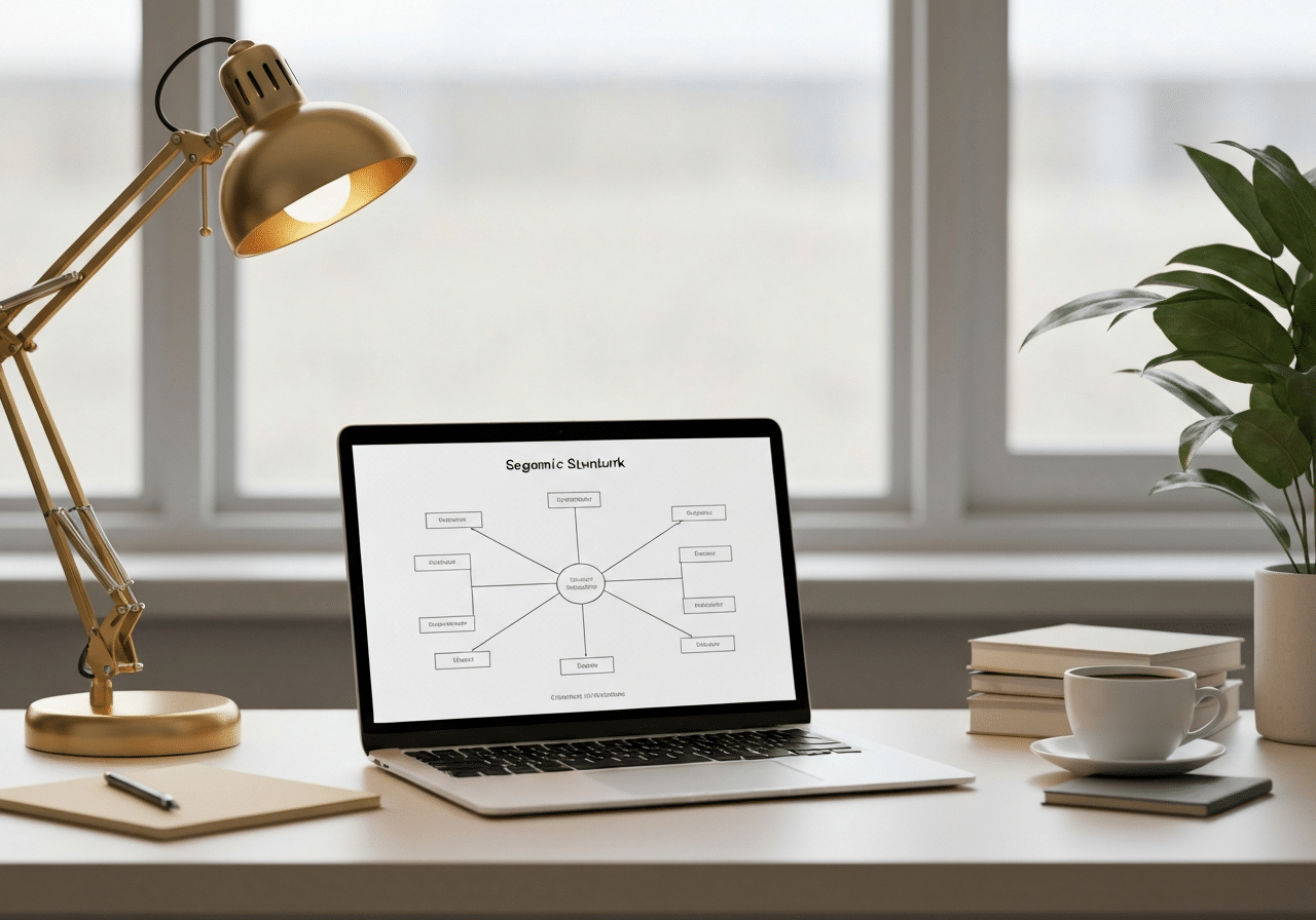 Visualisation d'un réseau sémantique de contenu avec noeuds connectés sur écran d'ordinateur portable