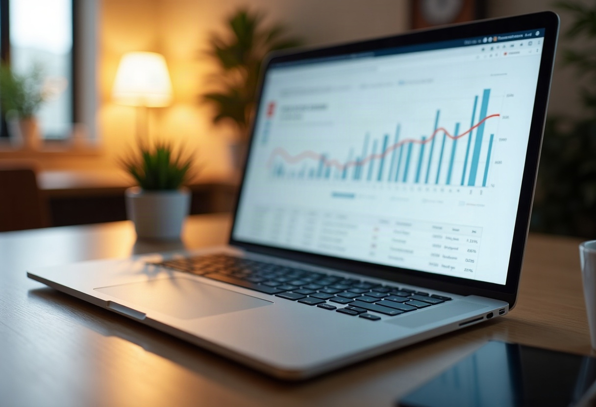 Crawl budget et fréquence de publication : ce que la documentation Google de juillet 2026 révèle pour les petits sites 2 Tableau de bord analytics avec courbes de croissance sur écran d'ordinateur portable, illustrant l'impact de la fréquence de publication